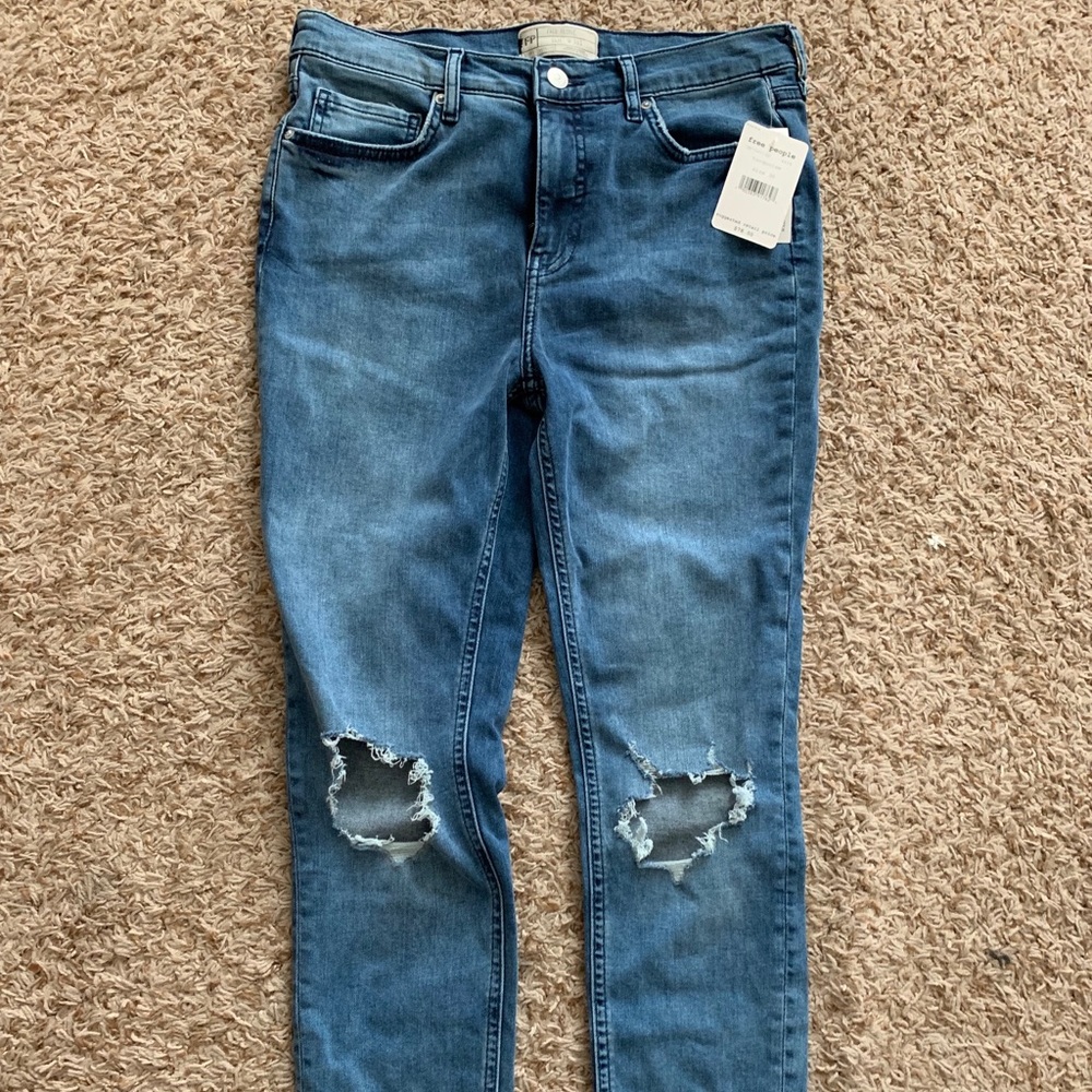 Free People High Rise Busted Knee Skinny Jeans